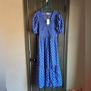 Elegant Blue Patterned Women's Casual Dress